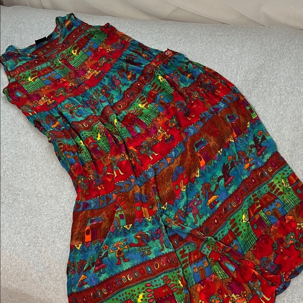Bila Boho Midi Dress Small Button Coastal Festival Artsy Funky Beach Resort